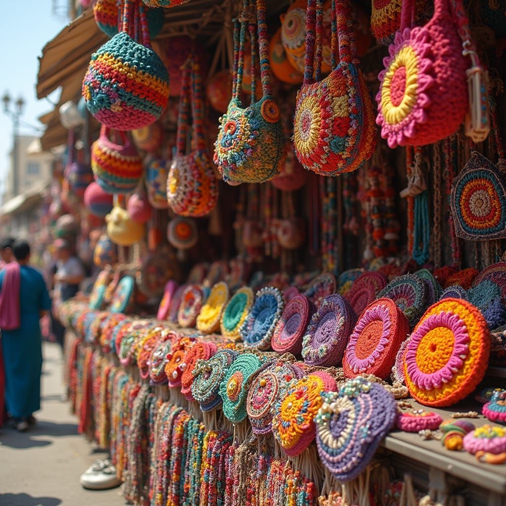 Cairo Market Booth Displaying Crochet Bags in Digital Matte ...
