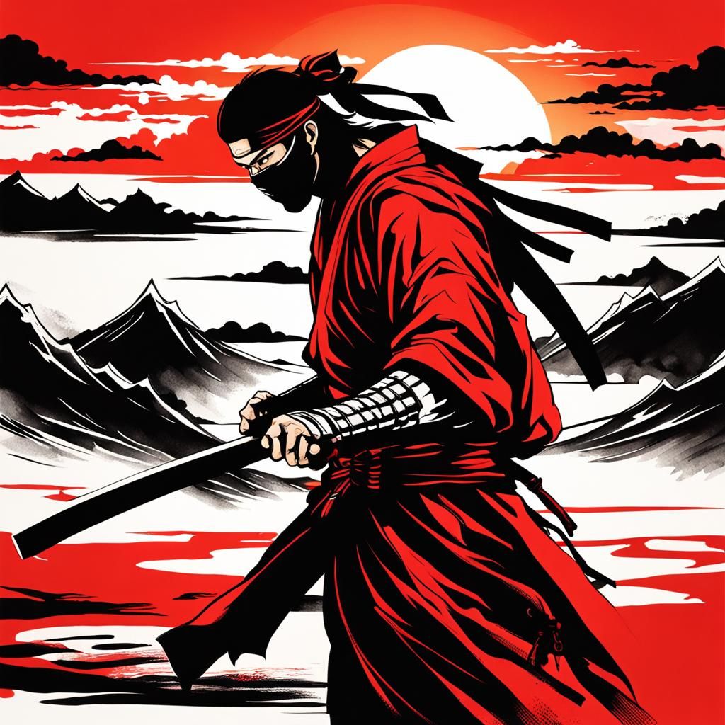 Ninja Assassin in Japanese Ink Art Style