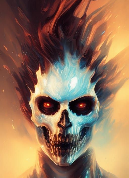 Icy Ghost Rider Portrait in Hyper-Detailed Style