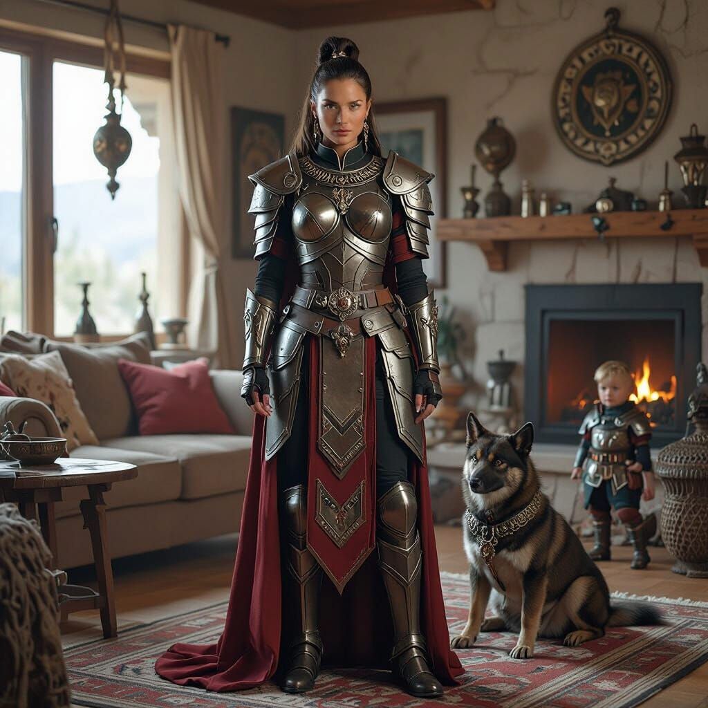 Klingon Family Home with Noble Woman, Son, and Targ