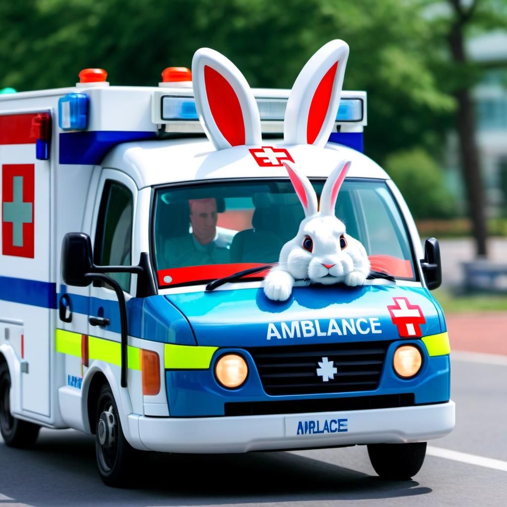 Rabbit Drives Ambulance: A Whimsical Scene