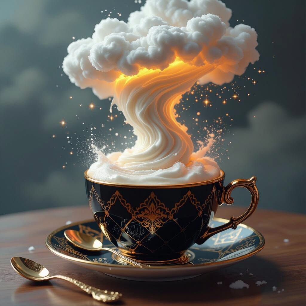 Miniature Milk Hurricane Above Elegant Coffee Cup