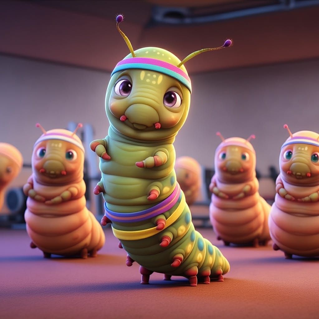 Chibi Caterpillar Aerobics Class in Insect Gym
