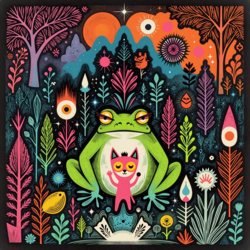 Giant Toad and Fox Bride in Forest Ceremony