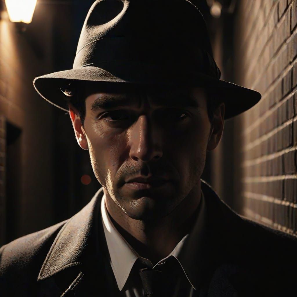 Suspicious Figure in Film Noir Alleyway