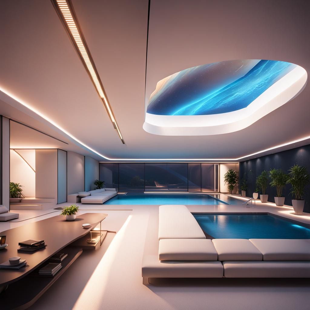 Futuristic Minimalist Architecture with Pool: Concept Art