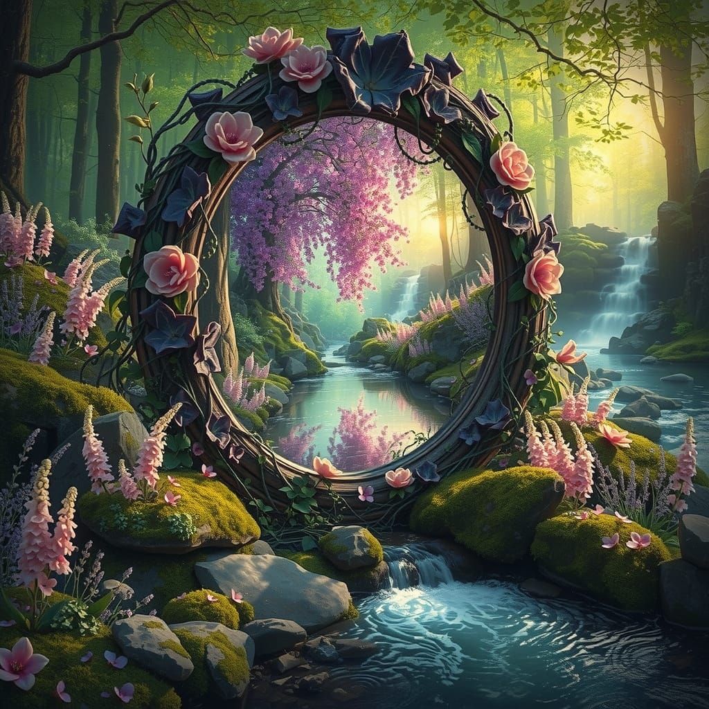 Enchanted Mirror Portal in Spring Forest