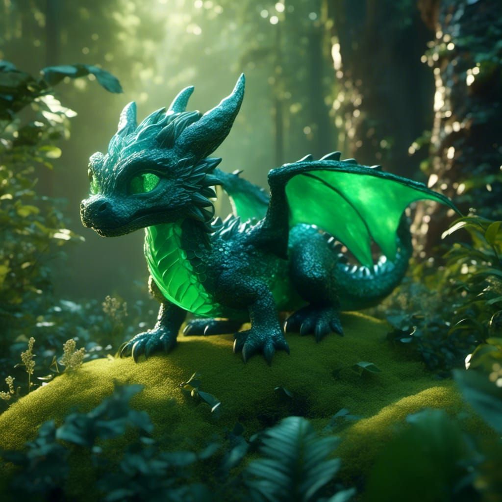 Realistic Emerald Crystal Dragon in Forest