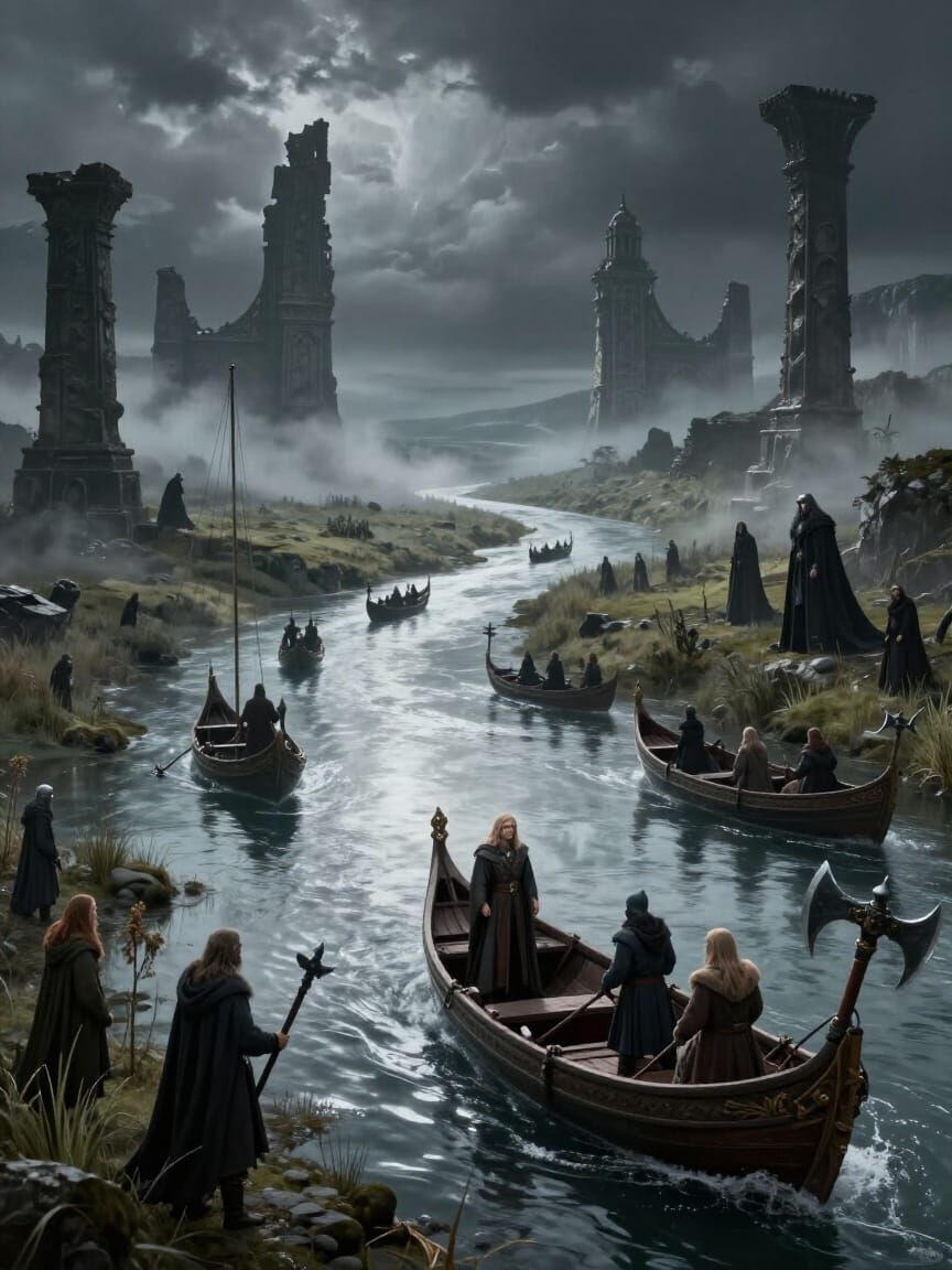 Ithilien Boats on Anduin River, Fantasy Concept Art