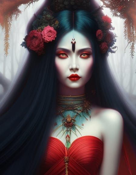 Eerie Forest Portrait of Pontianak in Surreal Style