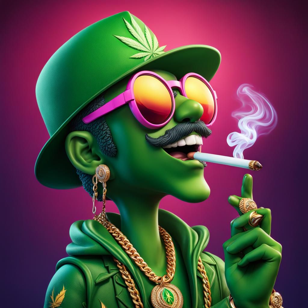 Cannabis Cartoon Character Smoking: Hyperrealistic Splash Ar...