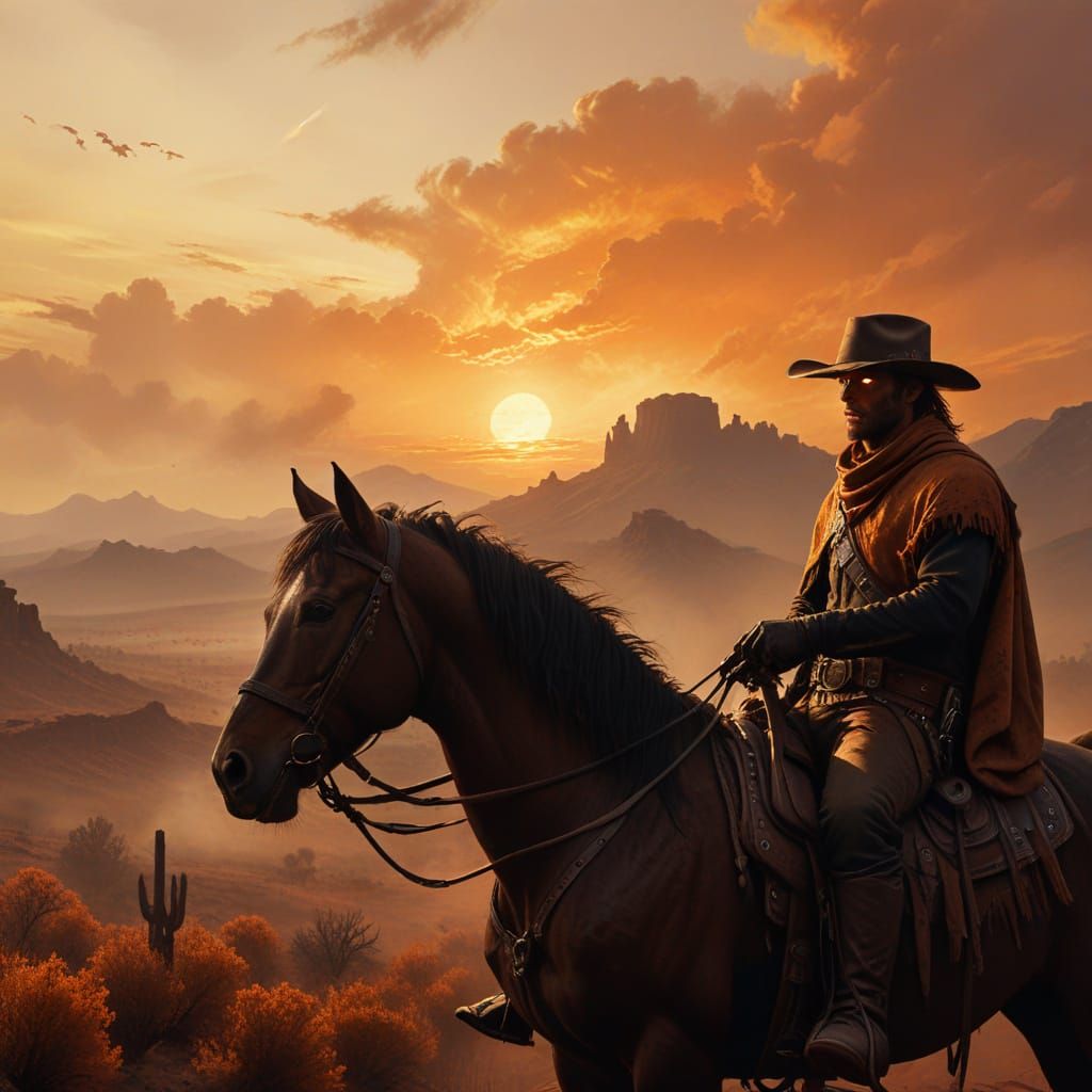 Eerie Cowboy Silhouette in Dark Fantasy Style
