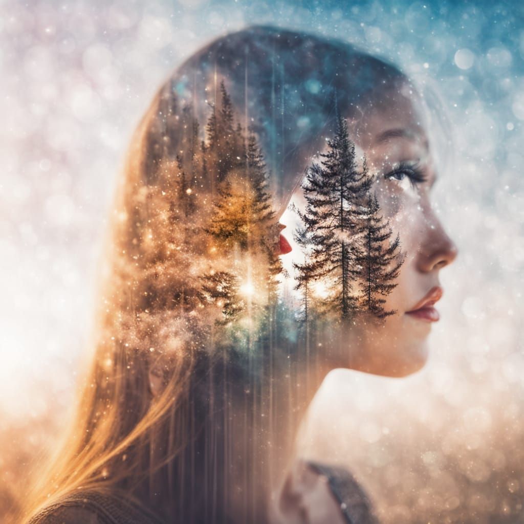 Double Exposure Dreamscape with Bokeh Lighting