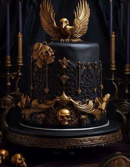 Sinister Goth Cake with Ravens and Skulls