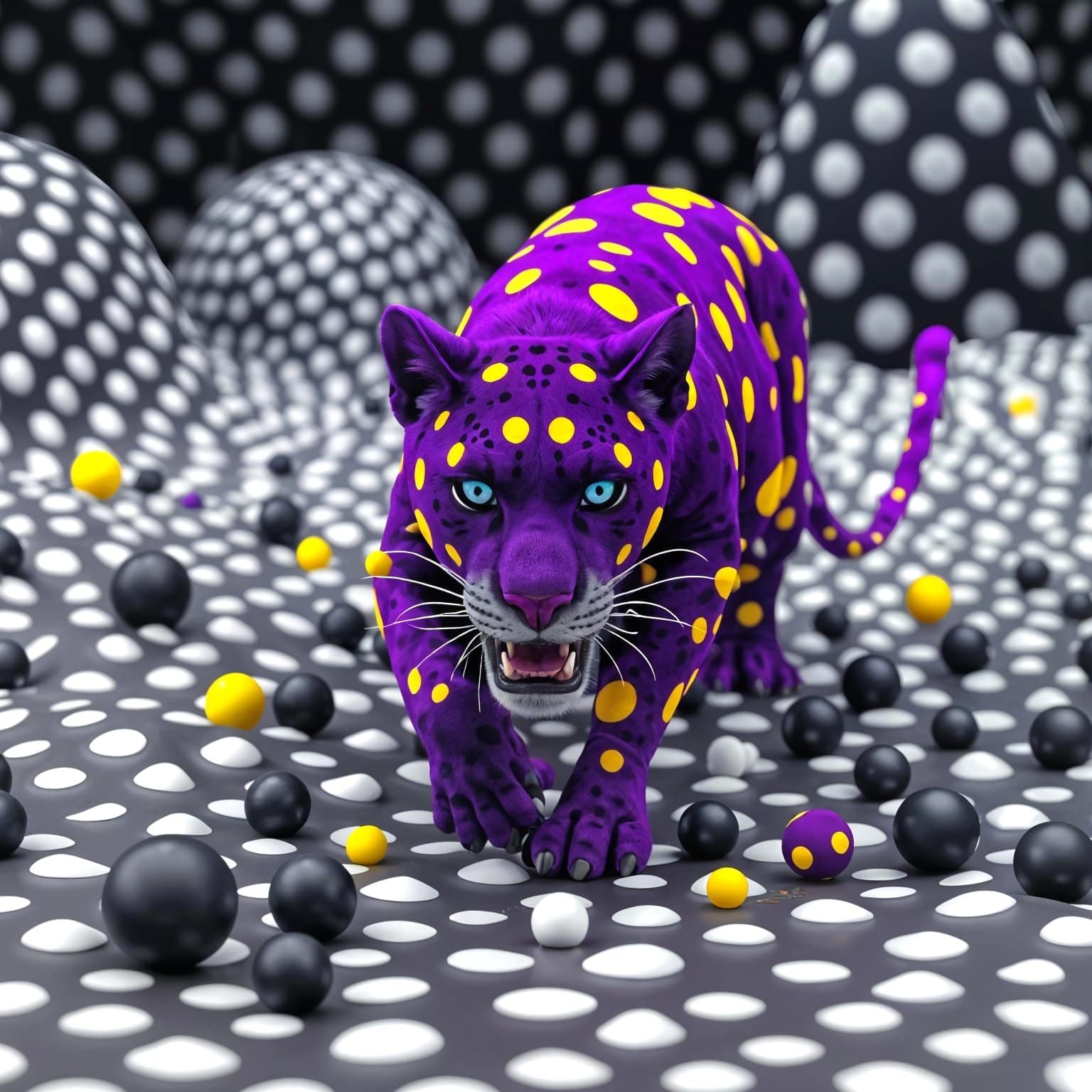 Polka Dot Panther in Surreal Landscape