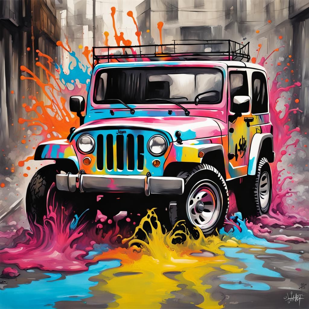 Jeep in Graffiti Splash Art Style