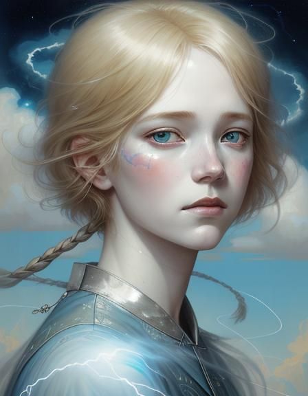 Air Witch Portrait with Clouds and Lightning