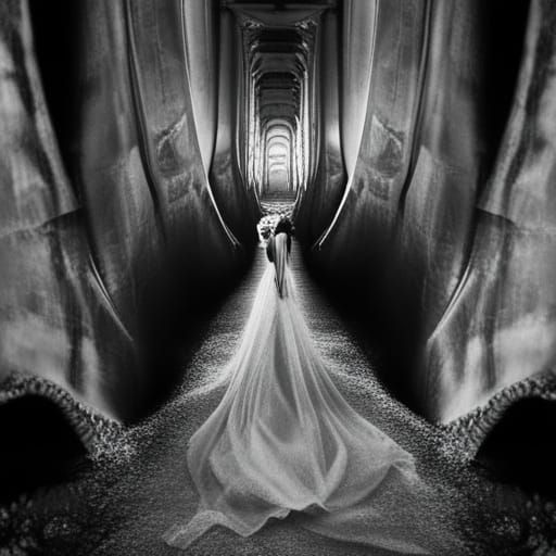 Infrared photography of  a beautiful woman walking a hauntingly beautiful wood with branching  dark trees , winged fairi...