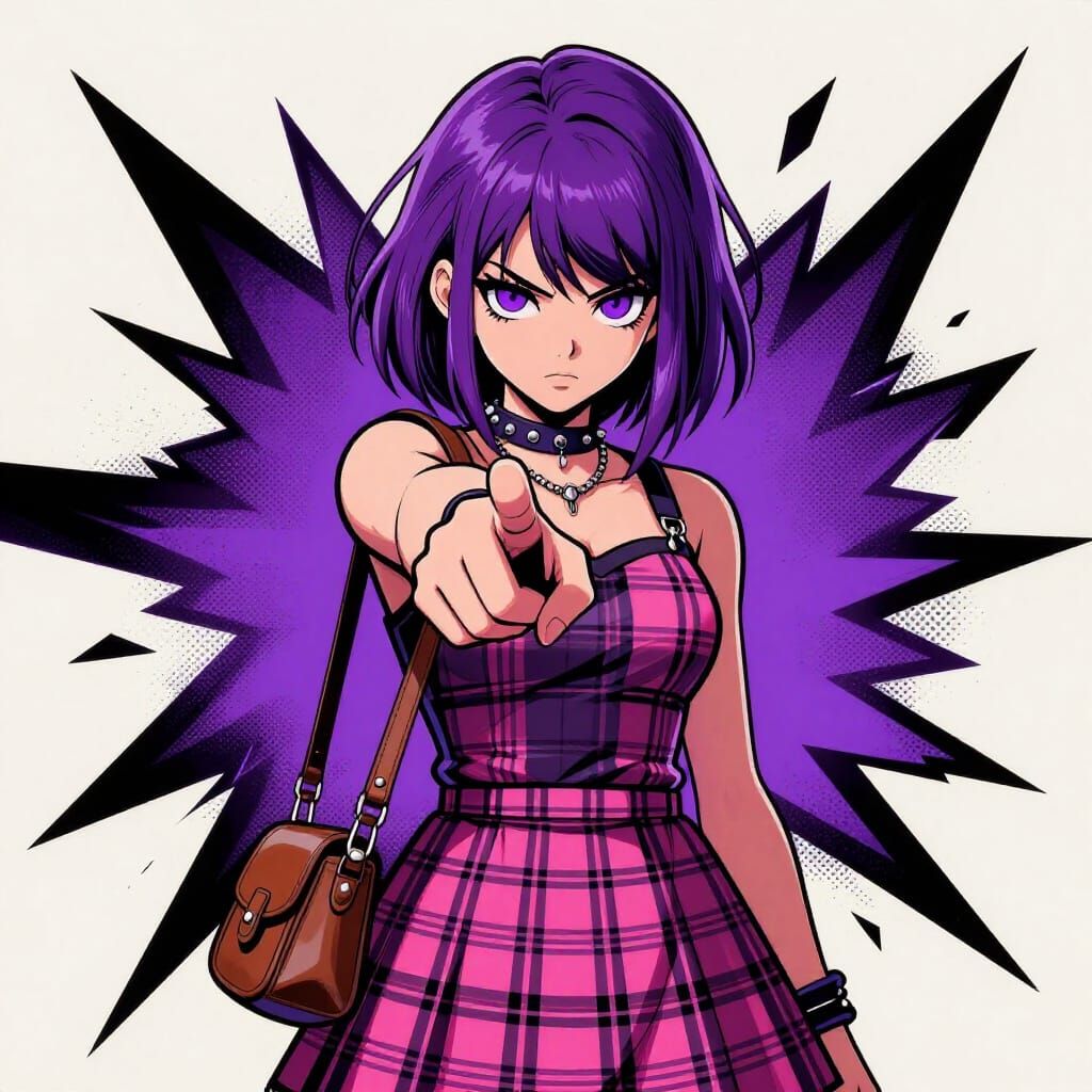 Alt-Girl Character Points Commandingly in Graphic Style