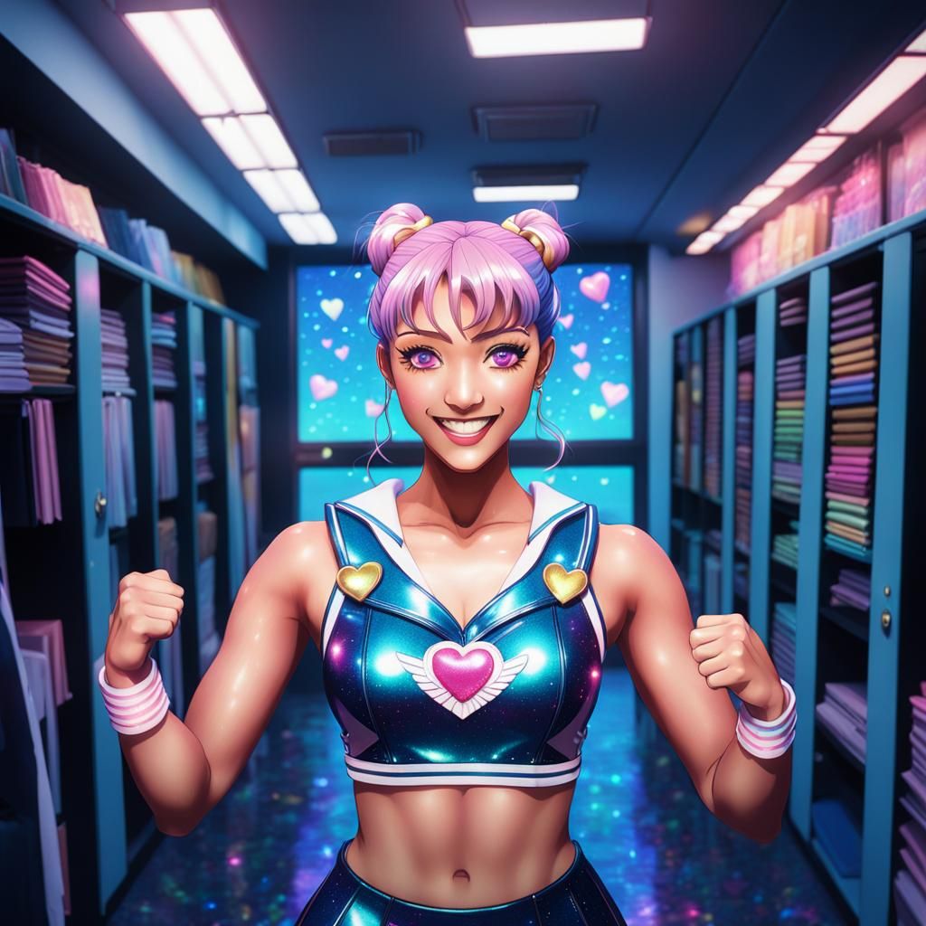 Glittering Anime Sailor Scout in 80s Style