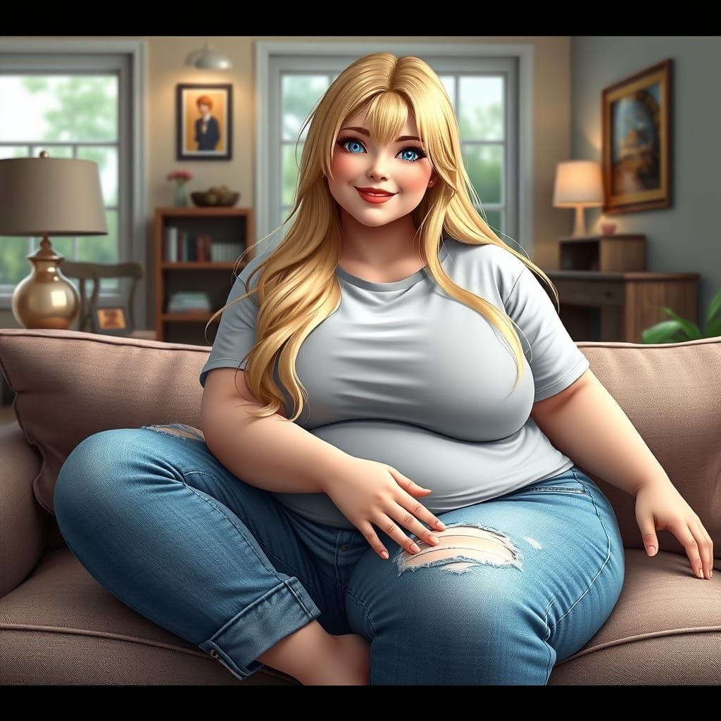Charming 3D Anime Beauty in a Cozy Living Room