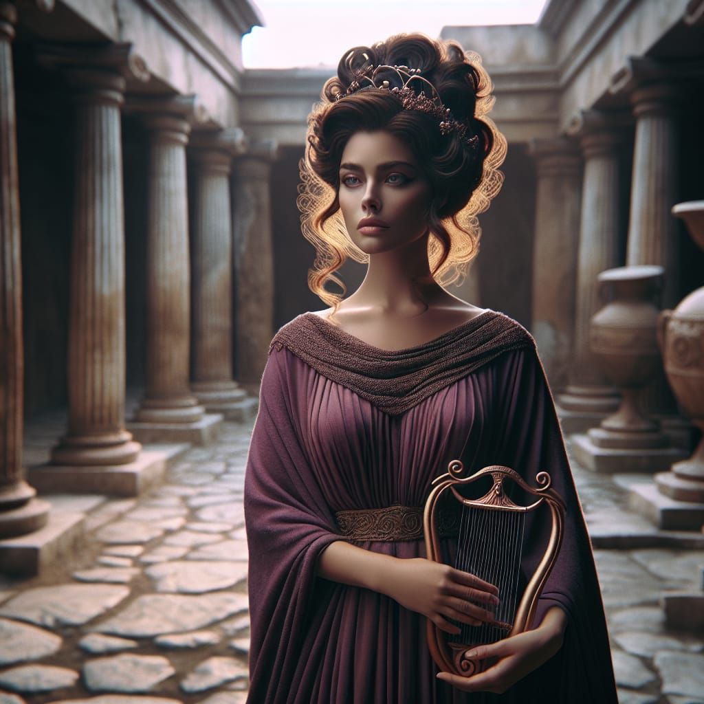 Calliope: Greek Muse in Ancient Courtyard