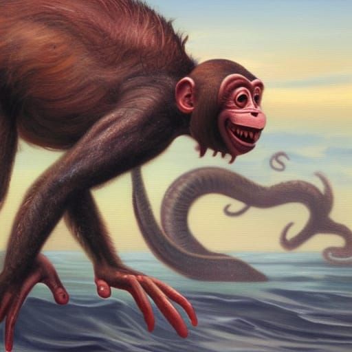 Monkey Sea Monster in Oil Painting Style