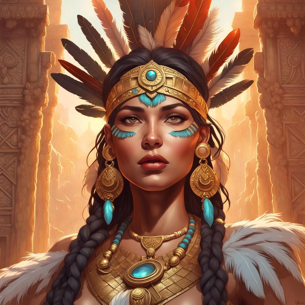 Aztec Goddess Portrait in Hyperdetailed Digital Art