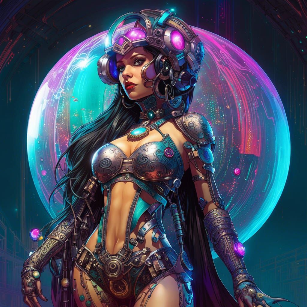 cyborg  Sorceress and an opalescent orb