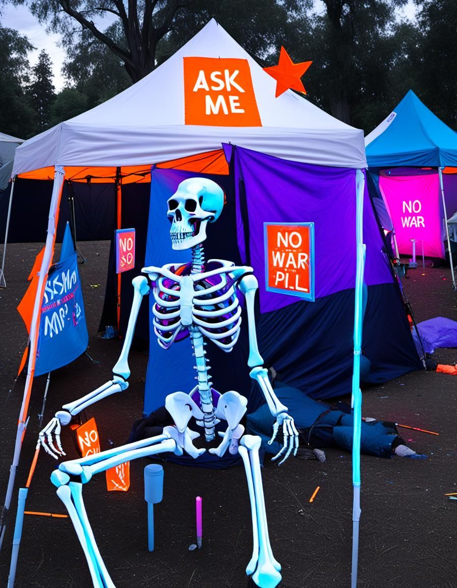 Surreal Protest: Skeleton Unicorn and Neon Star