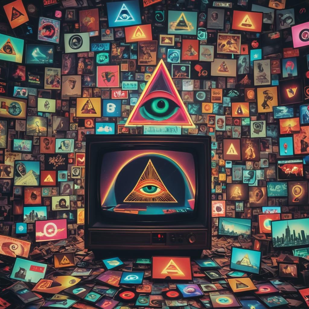 Illuminati Symbol in Surreal Pop Culture Collage