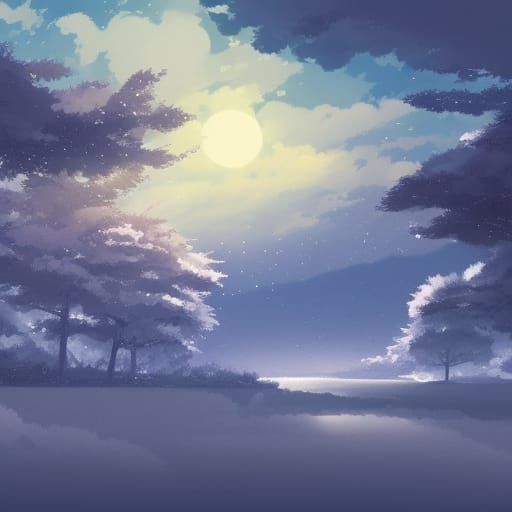 Snowing Sky in Studio Ghibli Anime Style