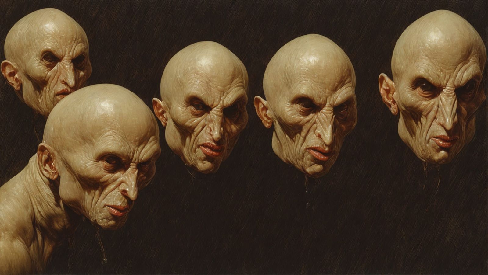 Pale Bald Humanoids in Retro Sci-Fi Style