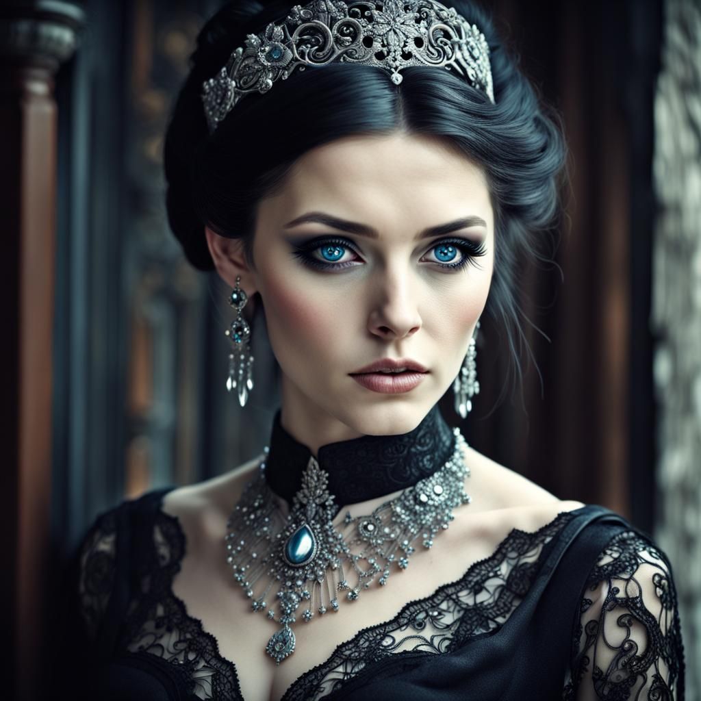 Sophisticated Goth Woman with Silver Jewelry