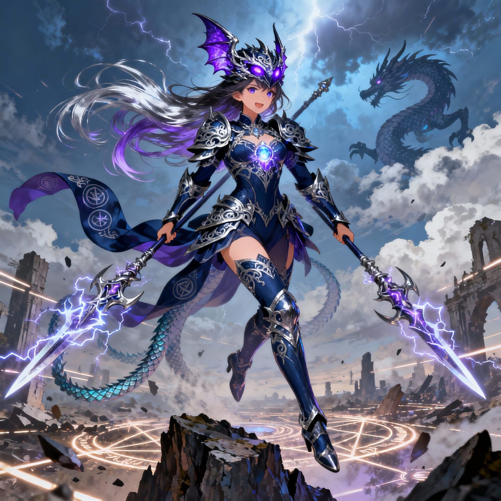 Alluring Dragoon Knight on Cliff in Stylized Anime