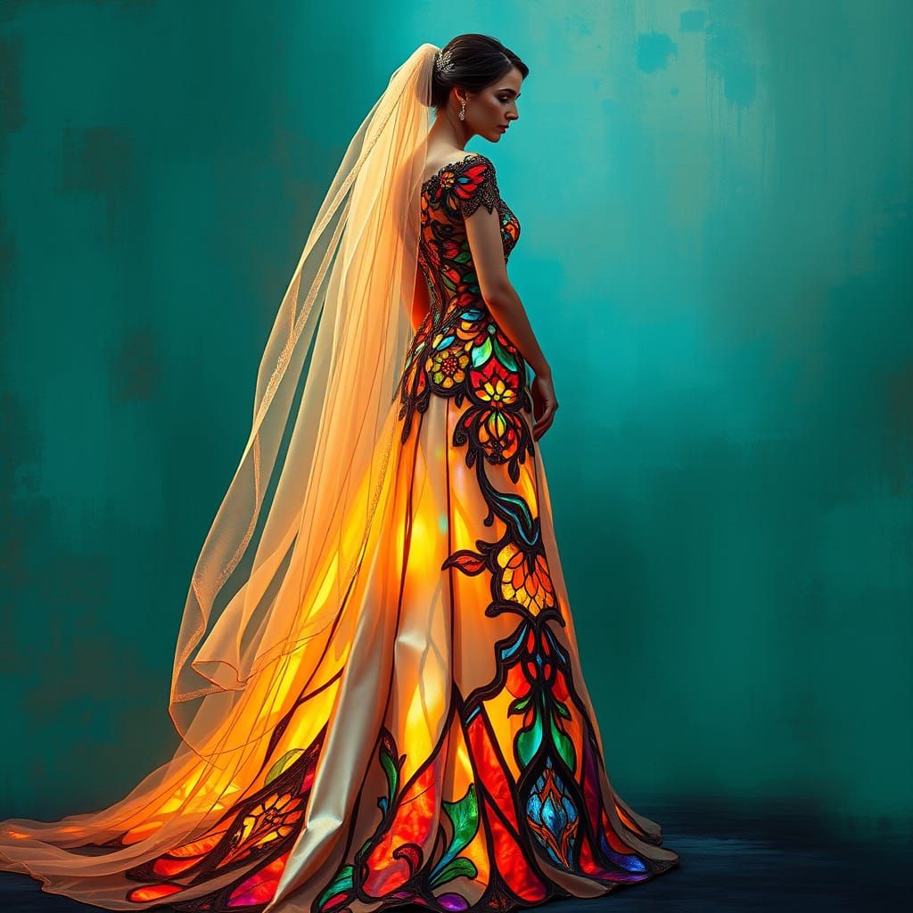 Gothic Bride in Stained Glass Inspired Bridal Gown