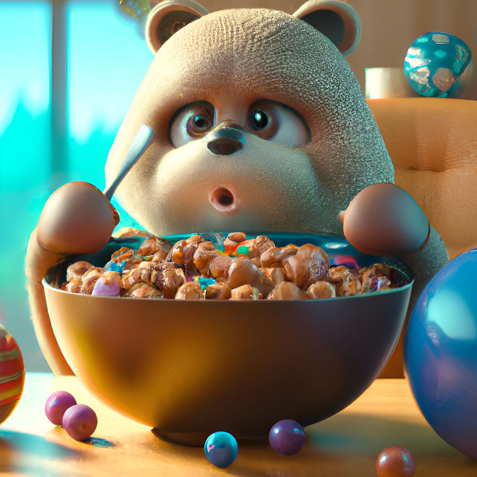 Adorable Bowling Ball Eats Cereal in 3D Render