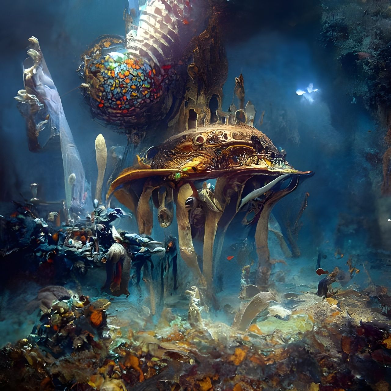 Kaleidoscopic Ocean Floor: Stained Glass Marine Life