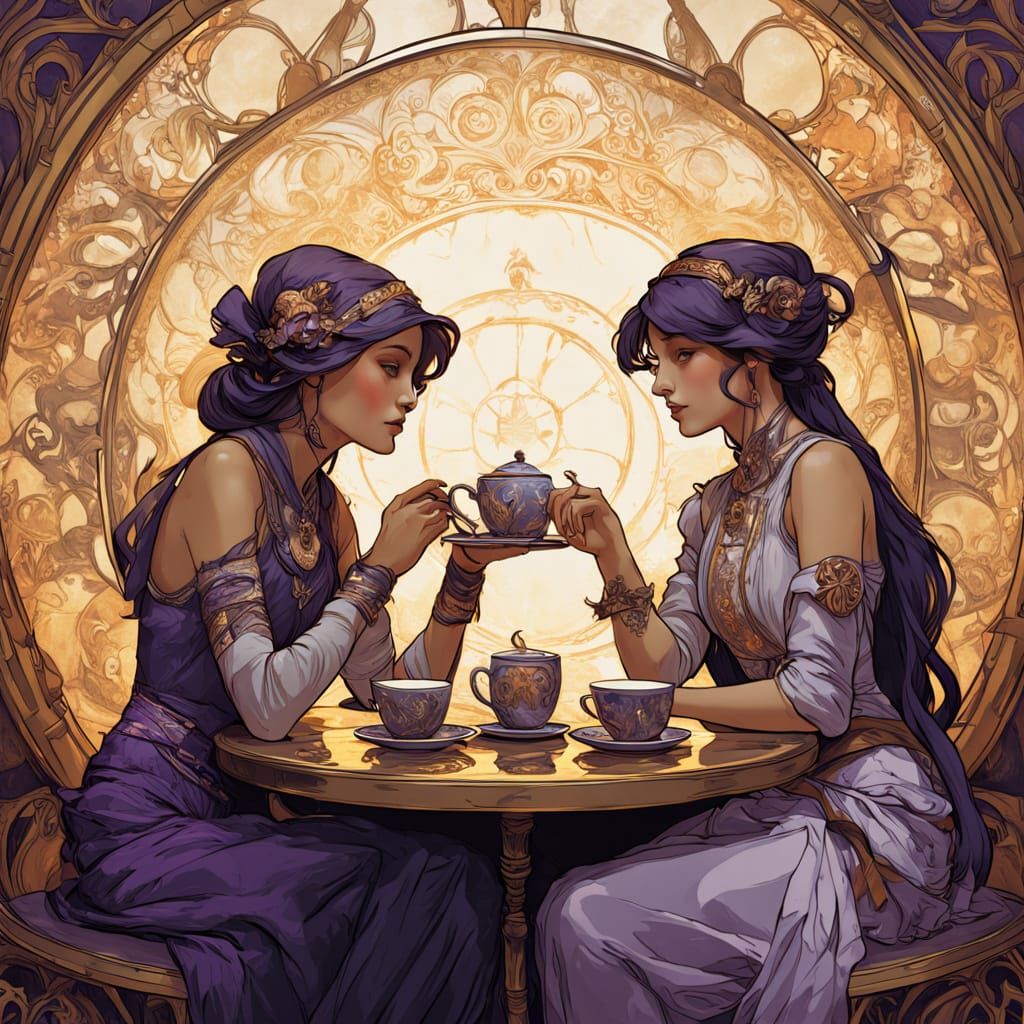 Dark Fantasy: Friends Conversing Over Coffee