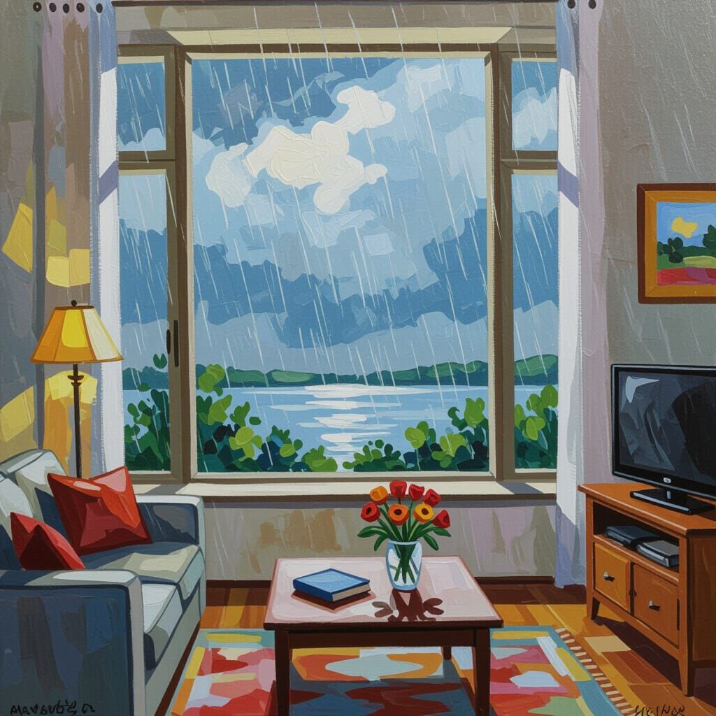 Summer Rainstorm in Gouache Impressionist Style