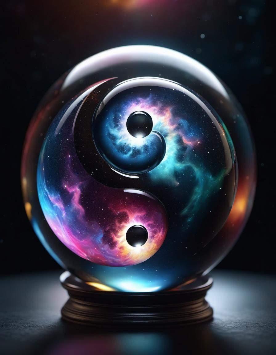 Glass Sphere Encapsulating a Yin Yang Galaxy