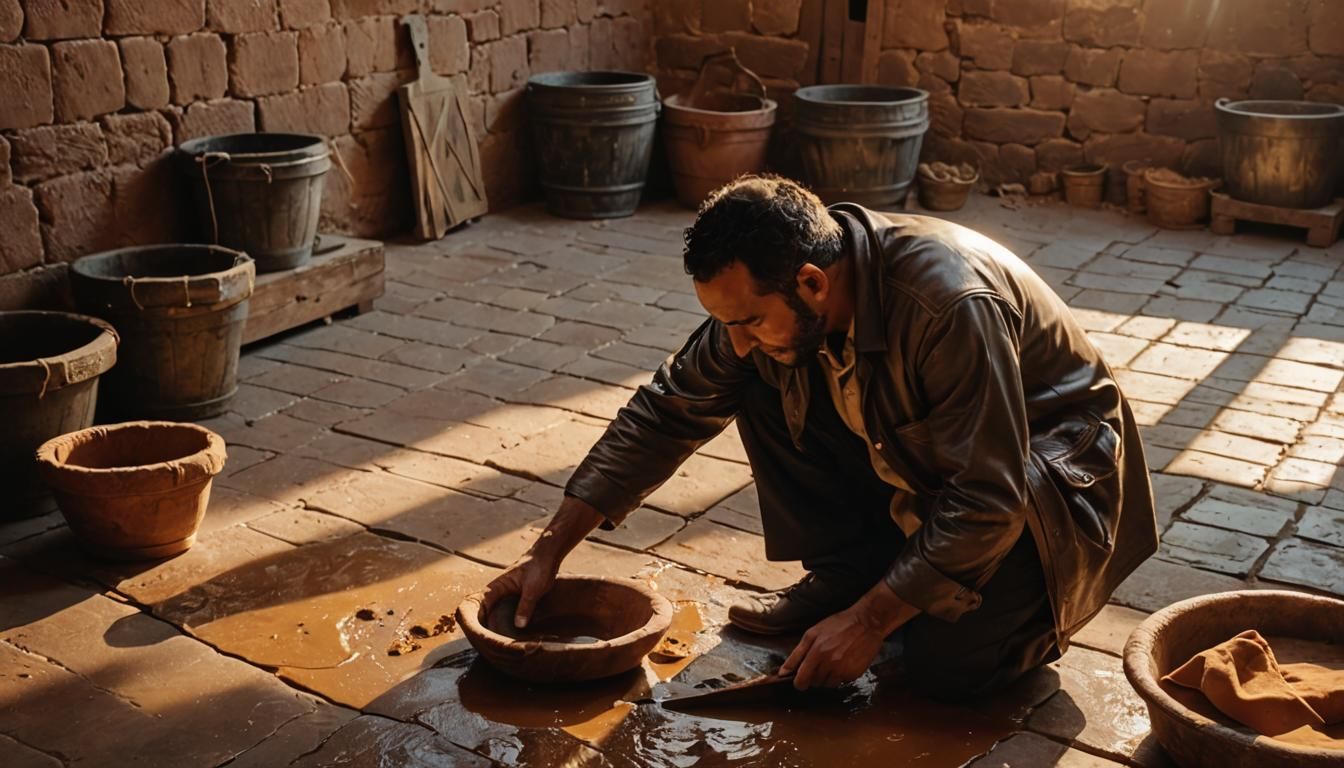 Traditional Moroccan Leather Craftsman at Work
