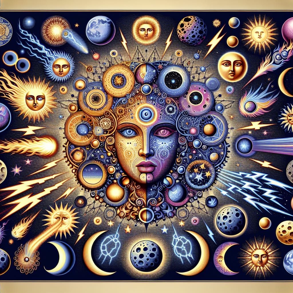 Cosmic Woman Face in Art Deco Style