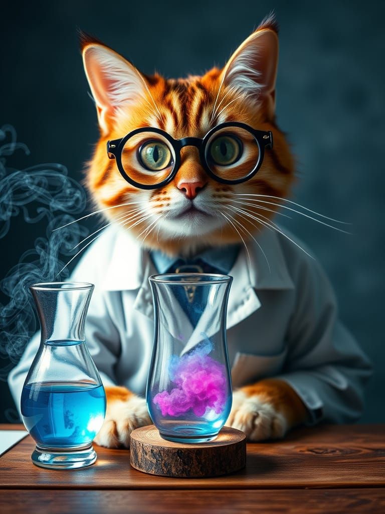 Eccentric Cat Inventor in a Whimsical Laboratory