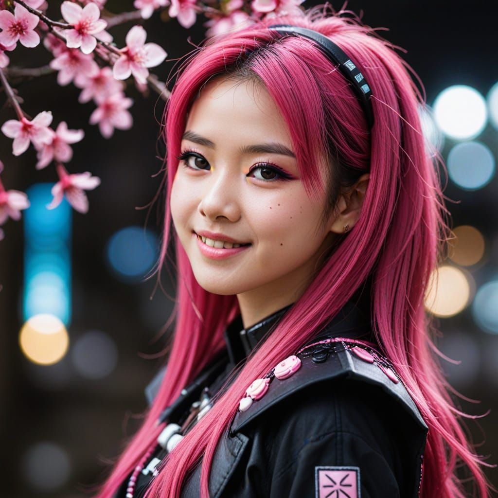 Neo Tokyo Pop Goddess in Hot Pink and Black Sakura Makeup