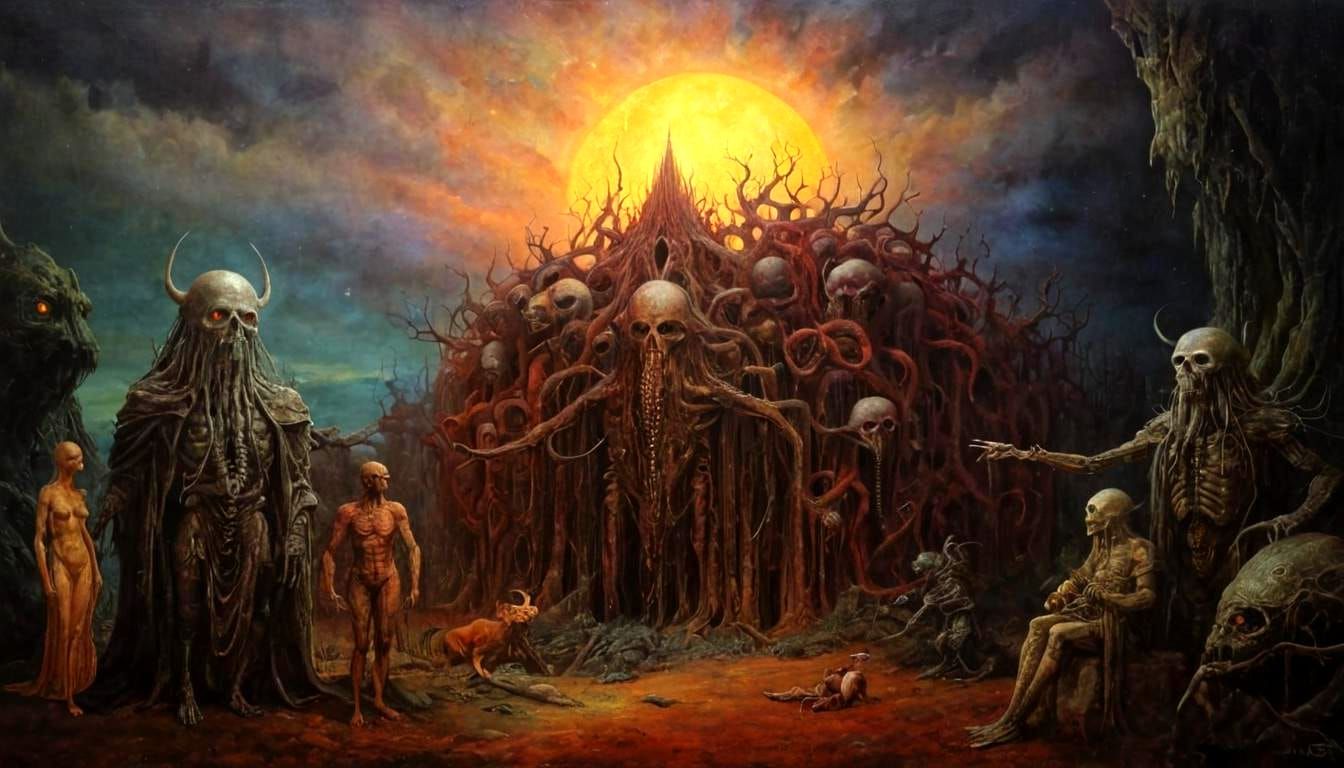 Surreal Outhouse in Bogomil's Universe: Fantasy Oil Painting