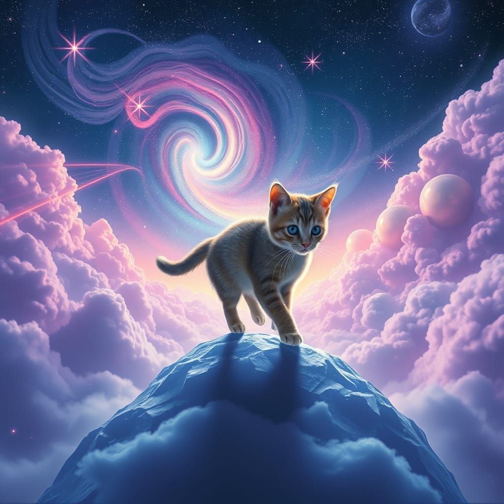 Whimsical Kitten Embarks on Cosmic Odyssey