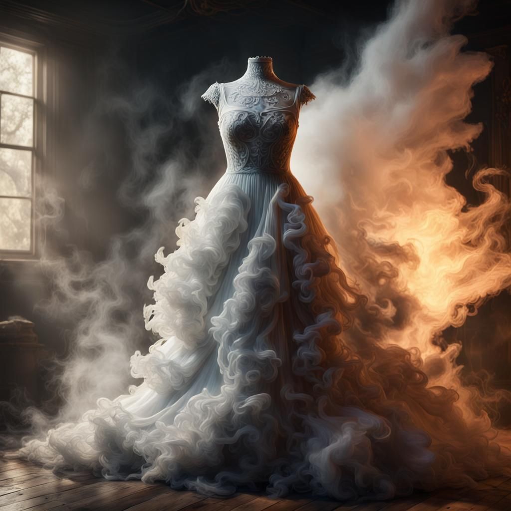 Ethereal Smoke Dress on Form, Hyperrealistic Art