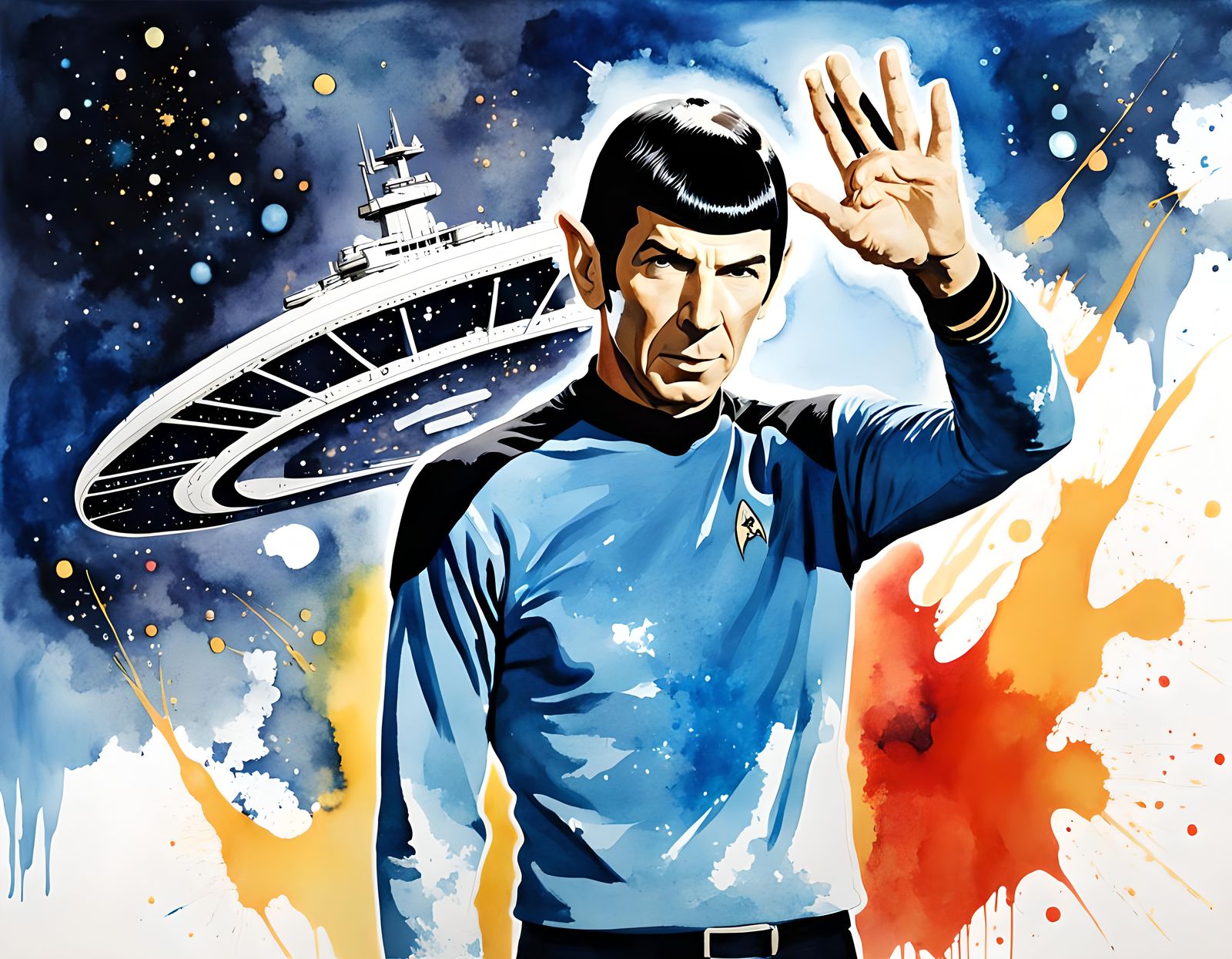 Spock Watercolor Portrait from Original Star Trek Series