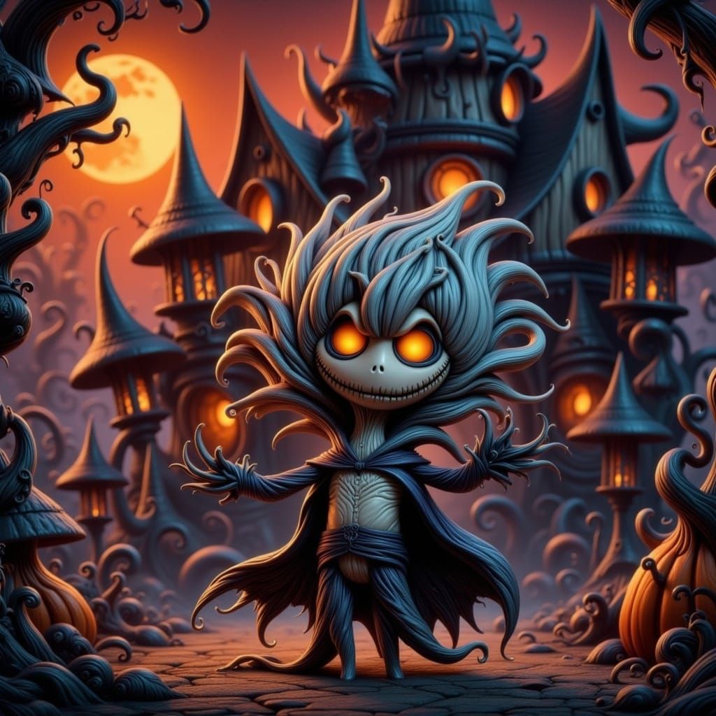 Chibi Jack Skellington in Gothic Mansion Setting